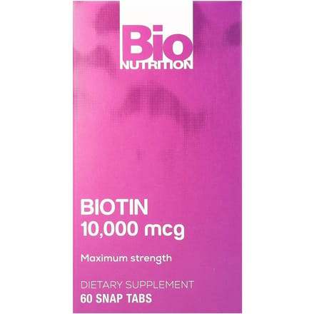 Bio Nutrition, Biotine, Force Maximale, 10 000 mcg, 60 Comprimés à Croquer