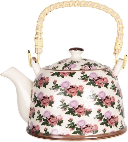 Clayre & Eef Theepot met Filter 600 ml Beige Roze Porselein Bloemen