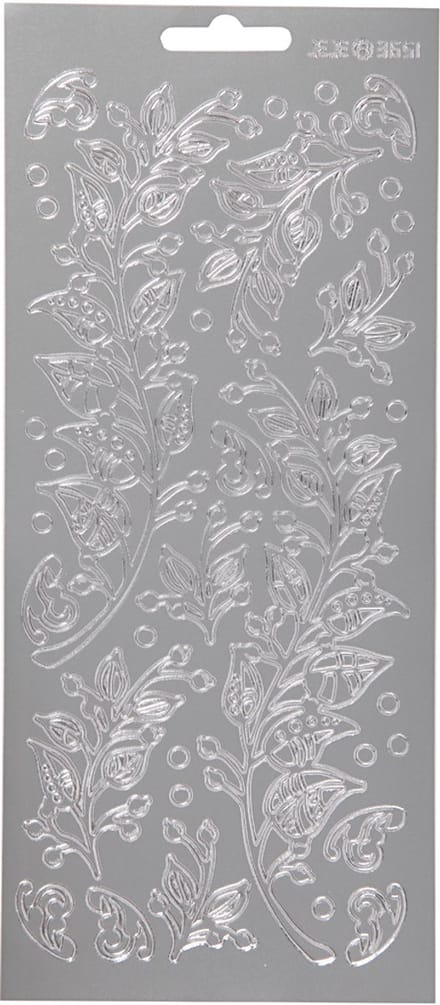 Stickers, bladeren, vel 10x23 cm, zilver, 1 vel