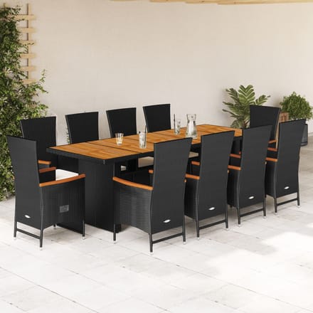 vidaXL - 11-delige - Tuinset - met - kussens - poly - rattan - zwart