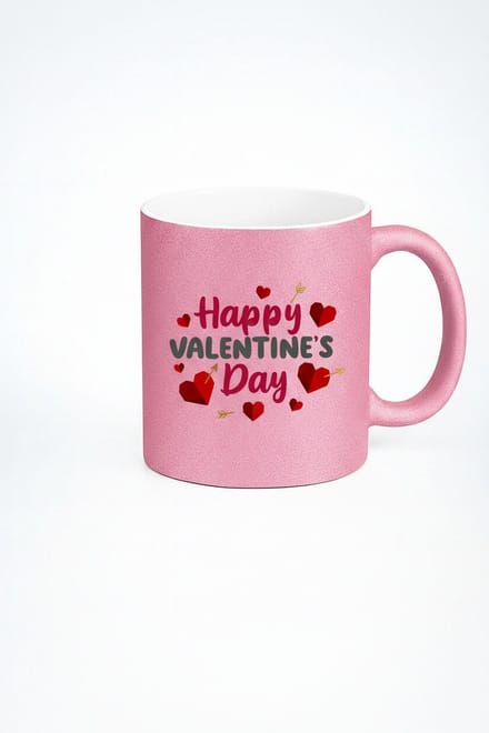 Roze Glitter Mok 'Happy Valentine's Day' | Valentijn Cadeau Liefde