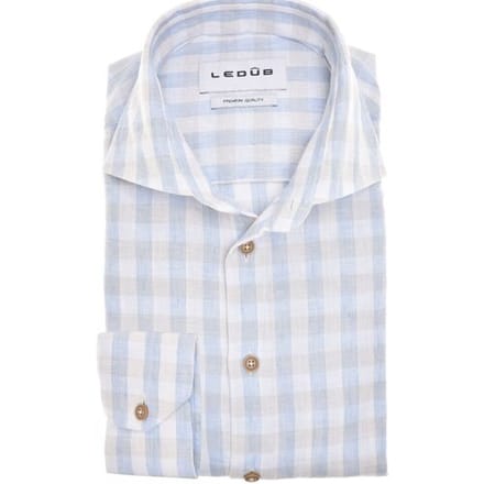 Ledûb Overhemd Cotton-Linen Blend Check Blauw / male