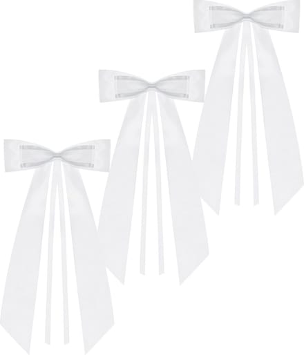 PartyDeco trouwauto antenne lint strik - Bruiloft - wit - 8x stuks - 14 cm - just married