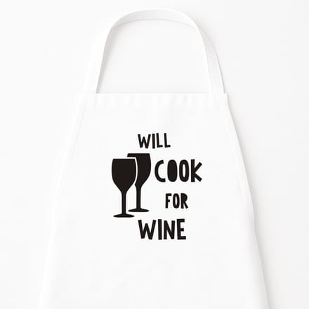 Go Mama - Keukenschort Will cook for Wine, Wit, One Size - Verstelbaar Schort