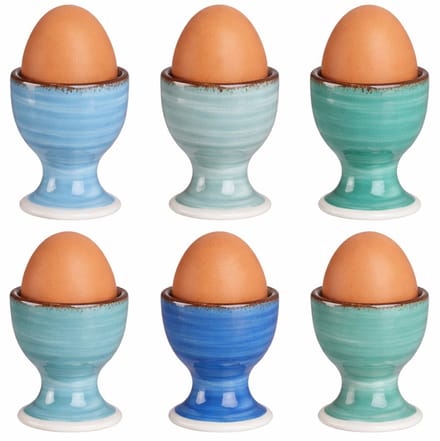 Cookinglife Eierdopje - Eierhouder - Eierbeker - Eierdopjes - Egg Slicer - Eierdopjes van Aardewerk - Delice Blue - Vaatwasserbestendig - 6 Stuks