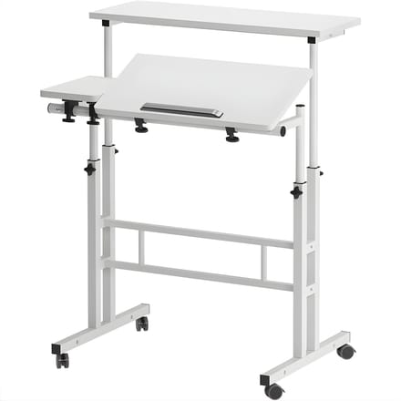 Verrijdbaar Sta-Bureau - Kantelbaar Verstelbaar Computerbureau met Wielen - Wit
