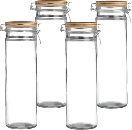 Urban Living Voorraadpot/bewaarpot - 4x - 1,9L - glas - met beugelsluiting - bamboe deksel