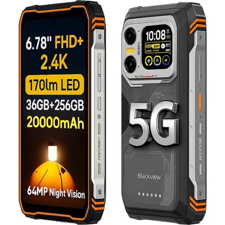 Téléphone Portable Blackview XPLORE 1 5G 36 Go + 256 Go 20000 mAh Écran 6,78  64 MP Android 15 Smartphone orange