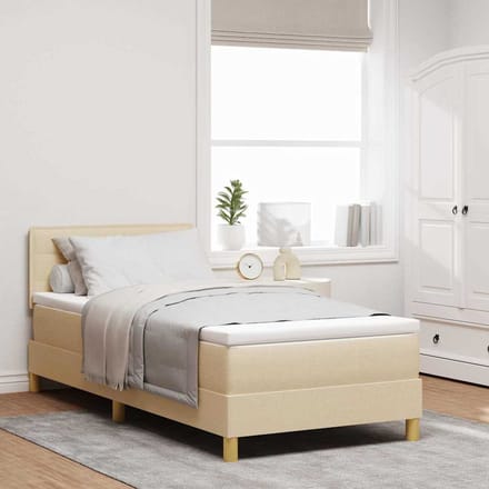 vidaXL - LED - Box - Spring - Bed - met - hoofdeinde - Crème - 100 - x - 200 - cm - Stof