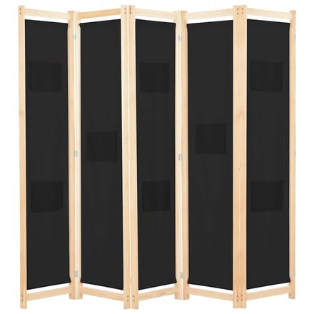 vidaXL - Kamerscherm - met - 5 - panelen - 200x170x4 - cm - stof - zwart