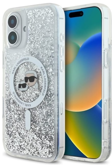 Karl Lagerfeld Liquid Glitter - iPhone 16 Hoesje - Transparant - MagSafe - Hardcase
