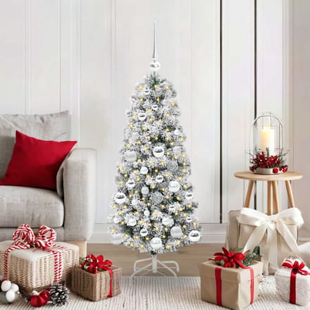 vidaXL - Kunstmatige - Hinged - Kerstboom - 150 - LED's - Groen - en - Wit - 120 - cm