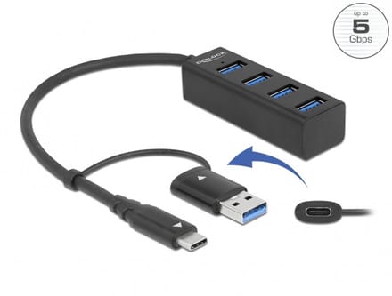 Delock 63828 63828 USB-hub 2 + 2 poorten USB-A USB 3.2 Gen1 5 GBit/s Met USB-C stekker Zwart