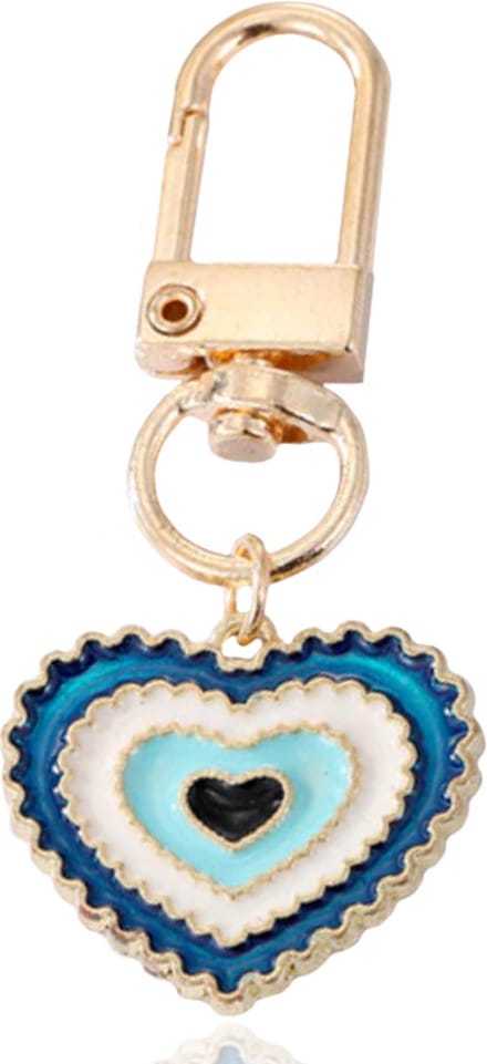Goudkleurige Hart Sleutelhanger Blauw met Musketonhaak