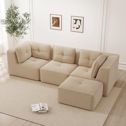 MODFU Hoekbank - Modulair - L-Vormig - Minimalistisch - Ribfluweel - Beige