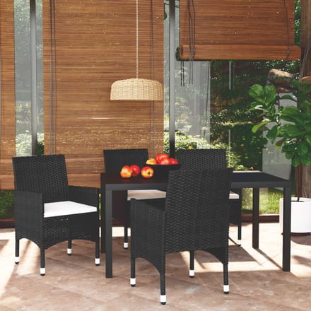vidaXL - 5-delige - Tuinset - met - kussens - poly - rattan - zwart