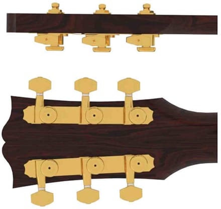 Hipshot HS6K2EL0G Gitaar tuner upgrade kit, 3 + 3 Grip-Lock, closed goud