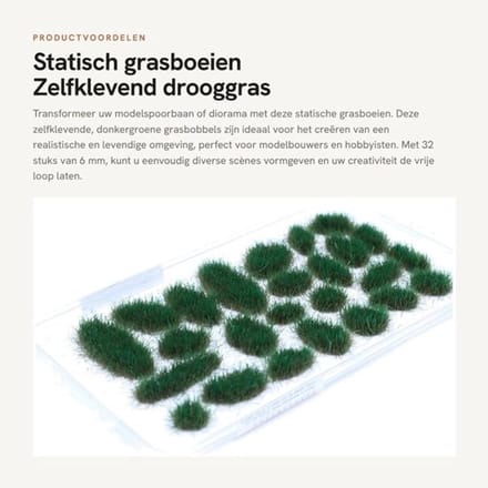 Statisch Gras 6 mm - 32 Stuks - Zelfklevend - Kunstmatig Drooggras - Bosje - Donkergroen - Modelgras