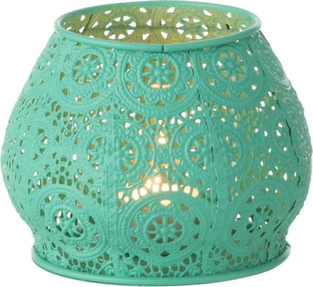 J-Line theelichthouder Cylinder - metaal/glas - cyaan - small