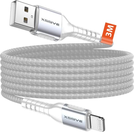 Xssive Gevlochten USB Kabel - geschikt voor iPhone met Lightning aansluiting - Extra Lang 3 meter