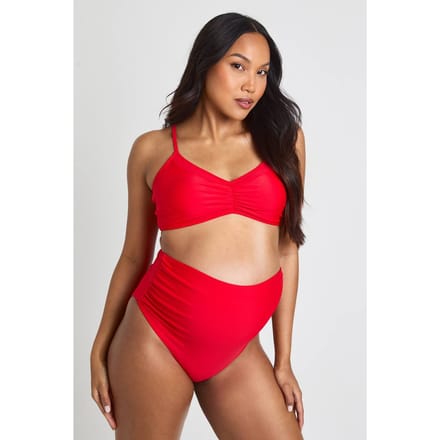 boohoo Dames Zwangerschaps Hoge Taille Gerimpeld Bikinibroekje | Rood | Maat: 36
