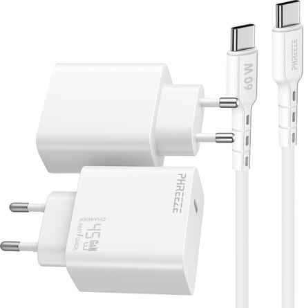 Phreeze usb C oplader 45w met usb C naar usb C kabel - Power Delivery snellader - PPS fast charging