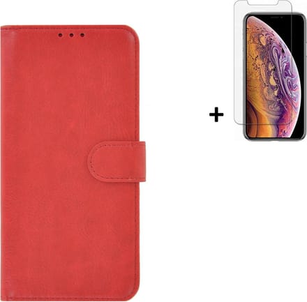 Geschikt voor iPhone 11 Hoes Cover Wallet Book Case Rood + Screenprotector Tempered Gehard Glas