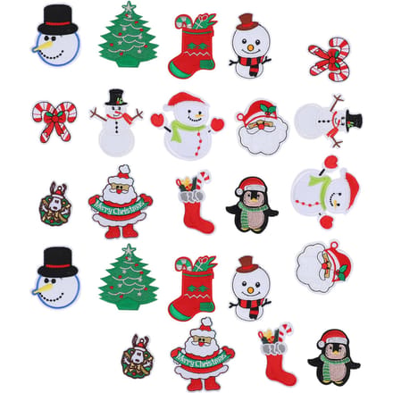 24 Stuks Kerst Patches Borduurwerk Stoffen Stickers Kerstman Sneeuwpop DIY Strijkpatch white