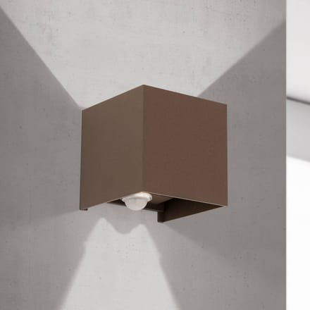 ORION LED buiten wandlamp Cube-S, corten, metaal, sensor