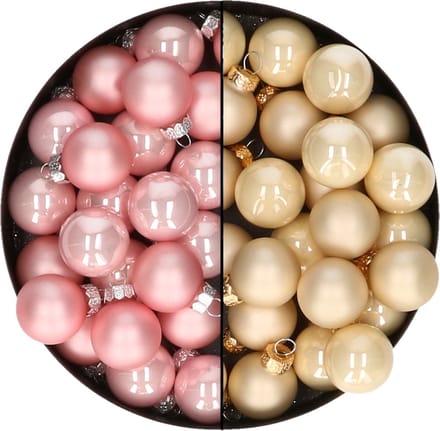 Mini kerstballen - 48x st - champagne en lichtroze - 2,5 cm - glas - kerstversiering