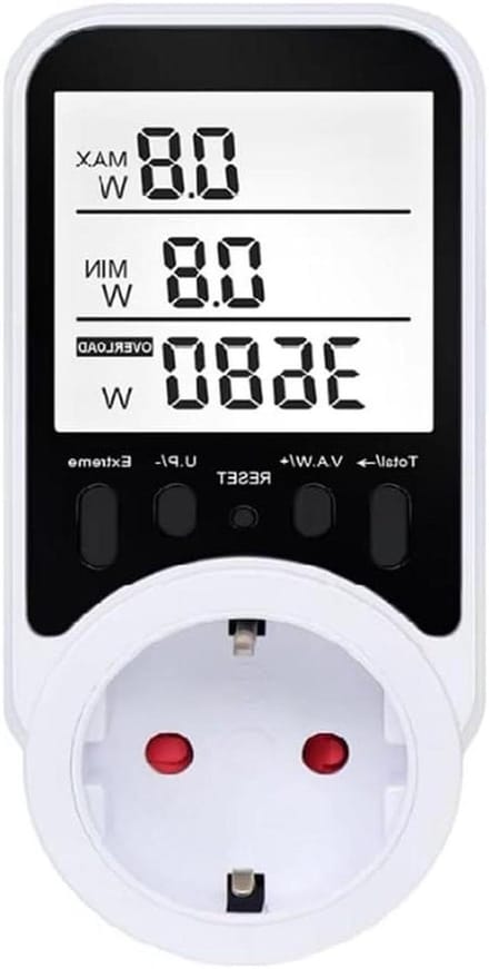 Digitale Energiemeter - Wattmeter Stroommeter - Stroomverbruik Meten - Overbelastingsalarm - EU-stekker - Wit