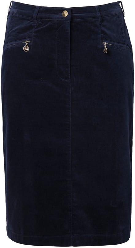 Ulla Popken - Dames - Fluwelen rok Mony ritszakken comfortabele tailleband - Marine - Maat 60