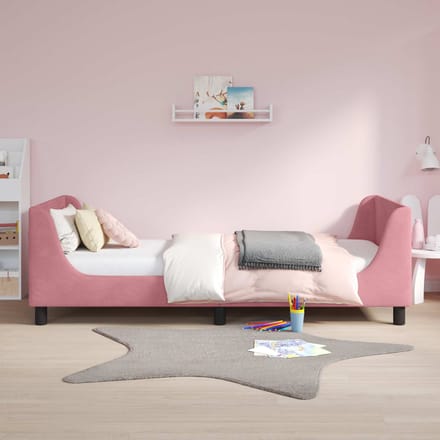 vidaXL - Kinderen - bedframe - met - hoofdboard - Roze - 90 - x - 190 - cm - Fluweel