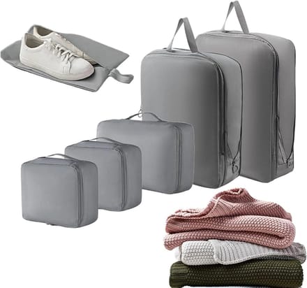 Opbergkubussen Set - Reisorganizers Kleding - Efficiënt Inpakken - Compressie Ontwerp - 6 Stuks - Grijs