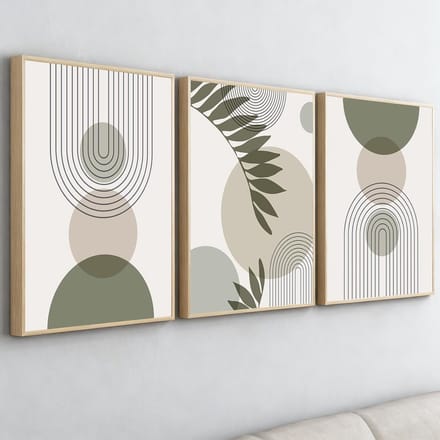 Canvas Muurkunst Set - Abstracte Prints - Woonkamer Decoratie - Set van Drie - 40x60 cm - Saliegroen