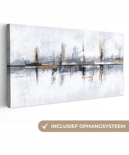 Canvas - Olieverf - Abstract - Architectuur - Grijs - Schilderijen op canvas - 80x40 cm - Muurdecoratie - Interieur