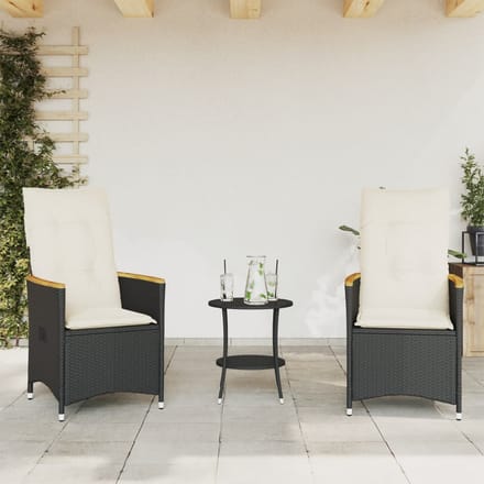 vidaXL - 3-delige - Bistroset - met - kussens - poly - rattan - zwart