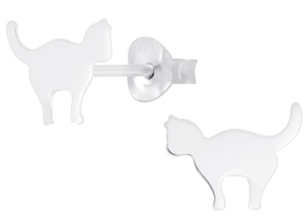 Joy|S - Zilveren kat poes oorbellen - 9 x 7 mm