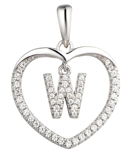 N3 Collecties 925 Hartje zilver Ketting met Hanger -Letter W