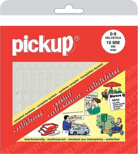 Pickup plakcijfers boekje Helvetica wit - 10 mm