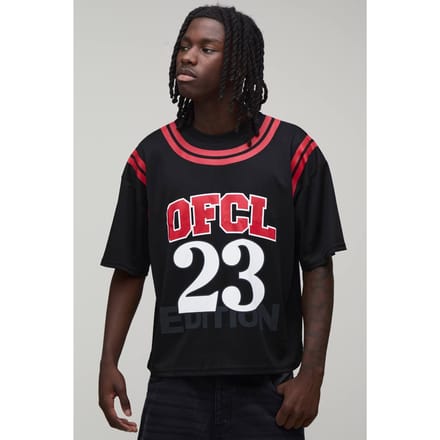 Oversized Boxy Mesh OFCL 23 Printed T-Shirt | Black | Size XS