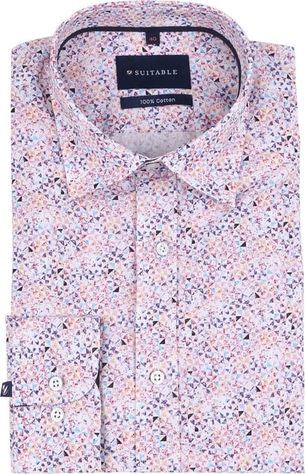 Suitable Overhemd Mosaic Print Roze - Maat 38 - Heren - Overhemden Formeel