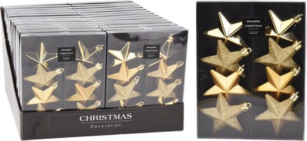 Kerstbal onbreekbaar ster 6.50cm 8 stuks goud decoratie.