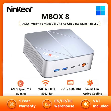 Ninkear M8 MINI PC AMD Ryzen ™   7 8745HS Mini-computers 16GB DDR5 1TB SSD WiFi6 BT5.2 Windows 11 Slimme ventilator Actieve koeling