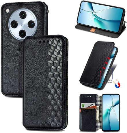 Luxe PU Lederen Ruitpatroon Wallet Case + Screenprotector voor OPPO Find X8 Pro _ Zwart