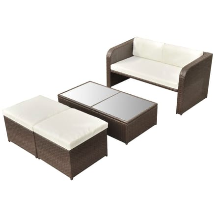 vidaXL - 4-delige - Loungeset - met - kussens - poly - rattan - bruin
