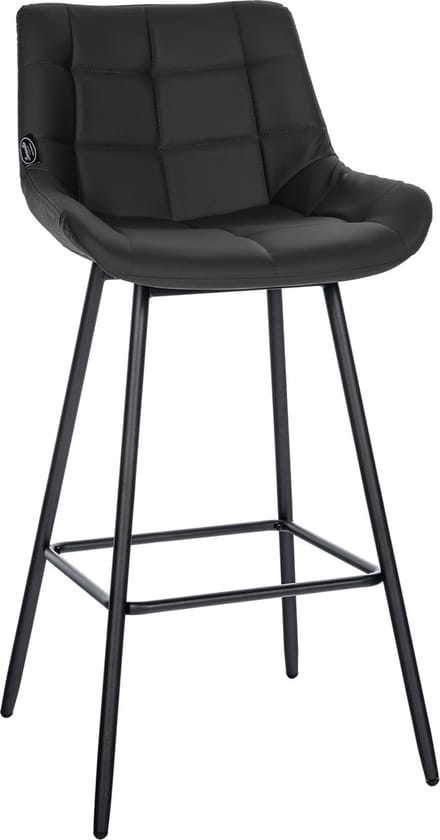 CLP West Barkruk - Met rugleuning - Voetsteun - Metalen frame - zwart Kunstleer