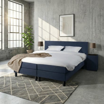 Mörgenn Boxspring Comforta - Pocketvering - Donkerblauw - 140x210 cm - Inclusief Dekbed en Kussens