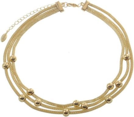 Behave - Ketting - Goudkleur - 3 Rijen Mesh en Kralen - 42 cm
