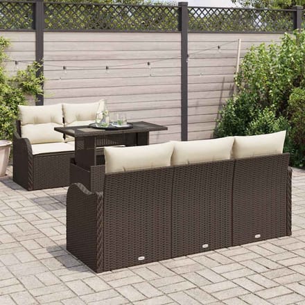 vidaXL Tuinbank Set met kussen met kussen 6 pcs Bruin Poly Riet